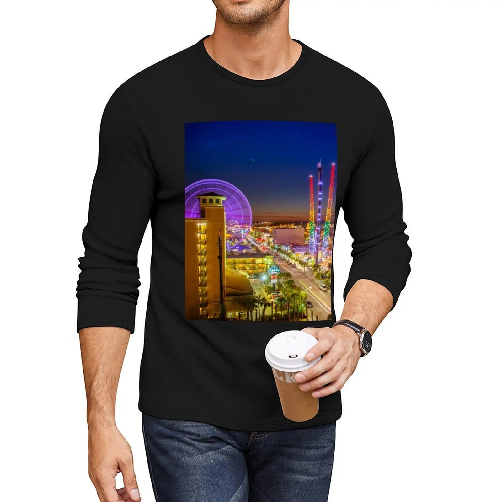 

Myrtle Beach Cityscape at Night Long T-Shirt vintage t shirt anime vintage clothes mens funny t shirts