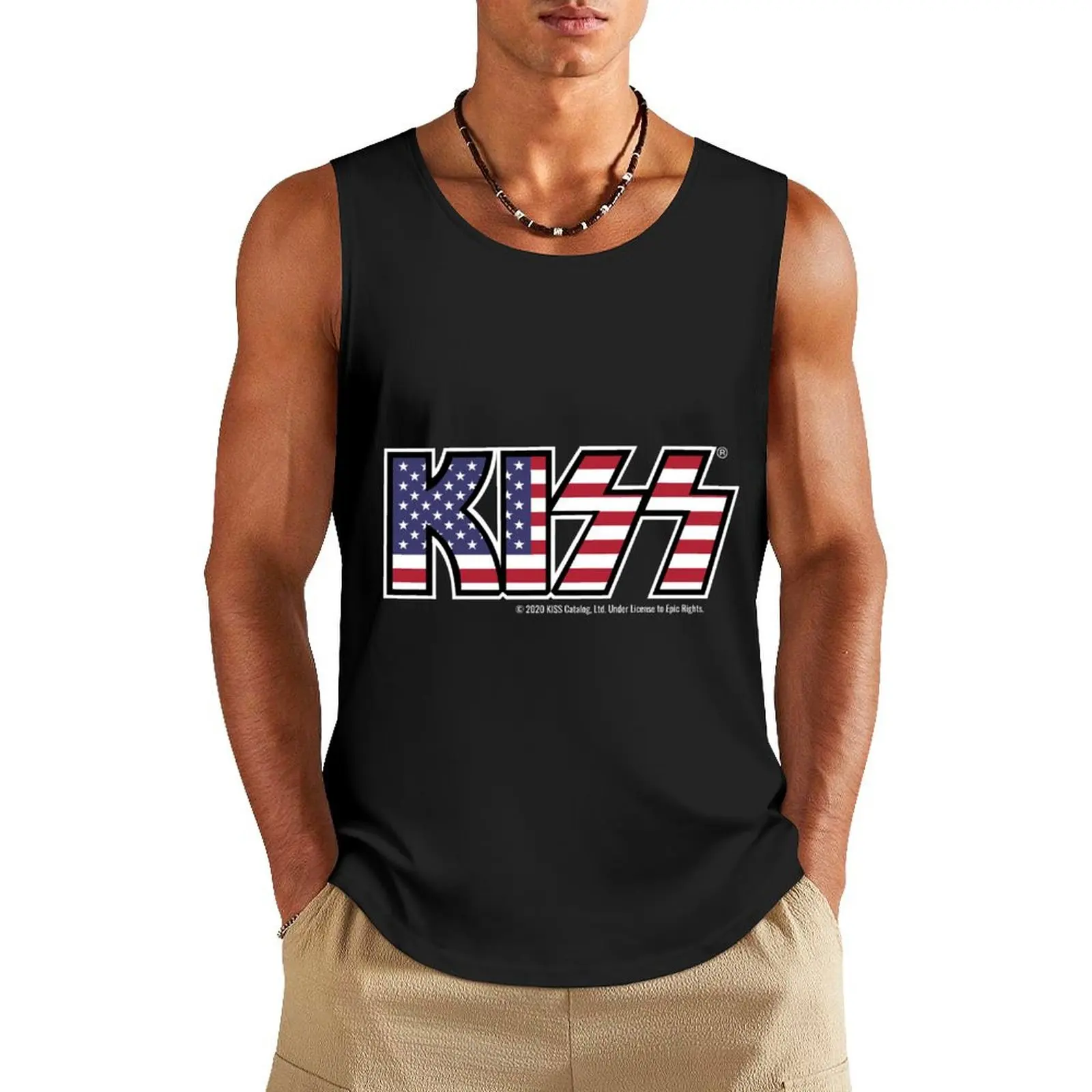 

KISS (USA Flag Logo) Tank Top vest for men Sleeveless T-shirt