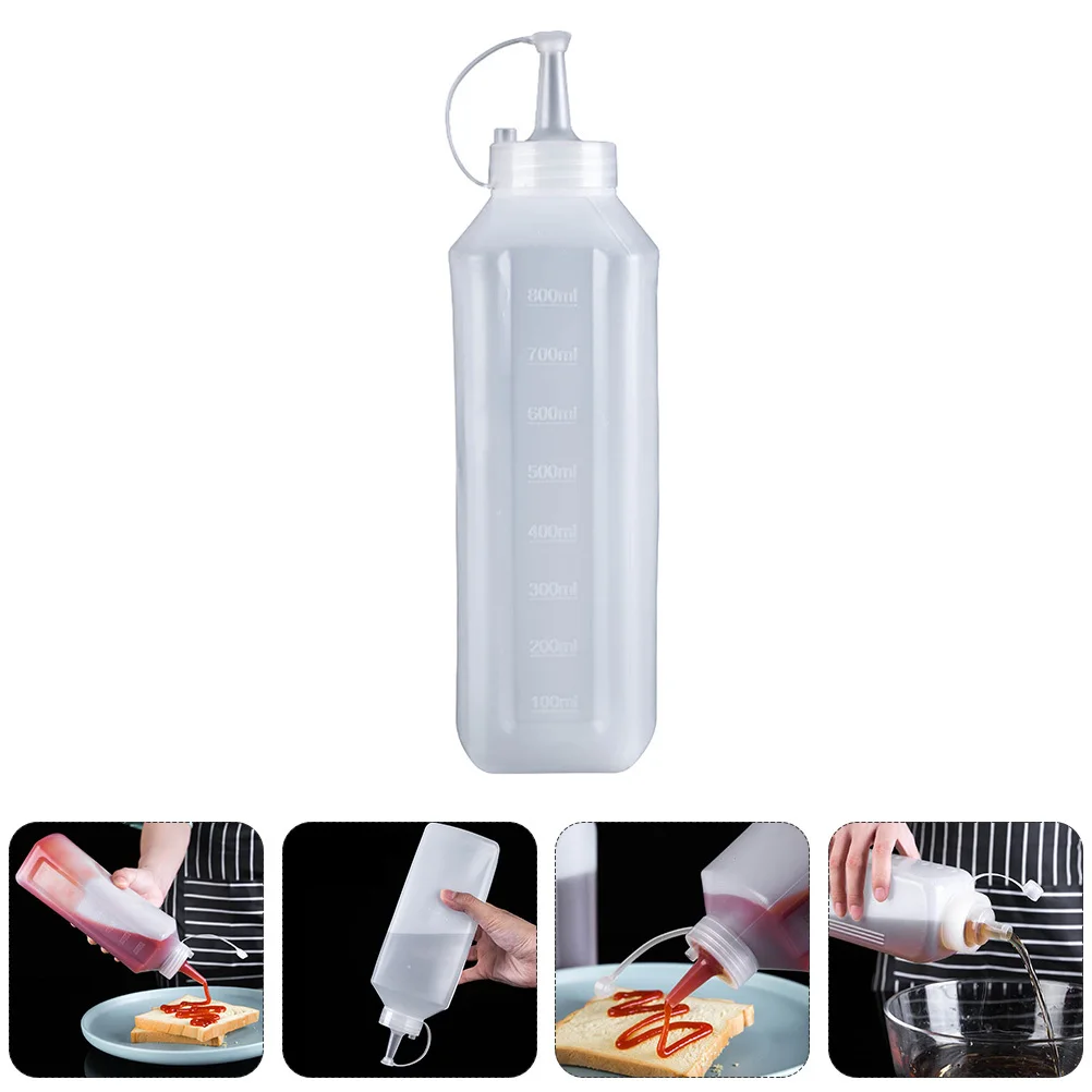 

1pc 800Ml Squeeze Bottle Sauce Condiment Dispenser Transparent With Measurement Scale Leak-Proof For Ketchup Mustard Seasoning