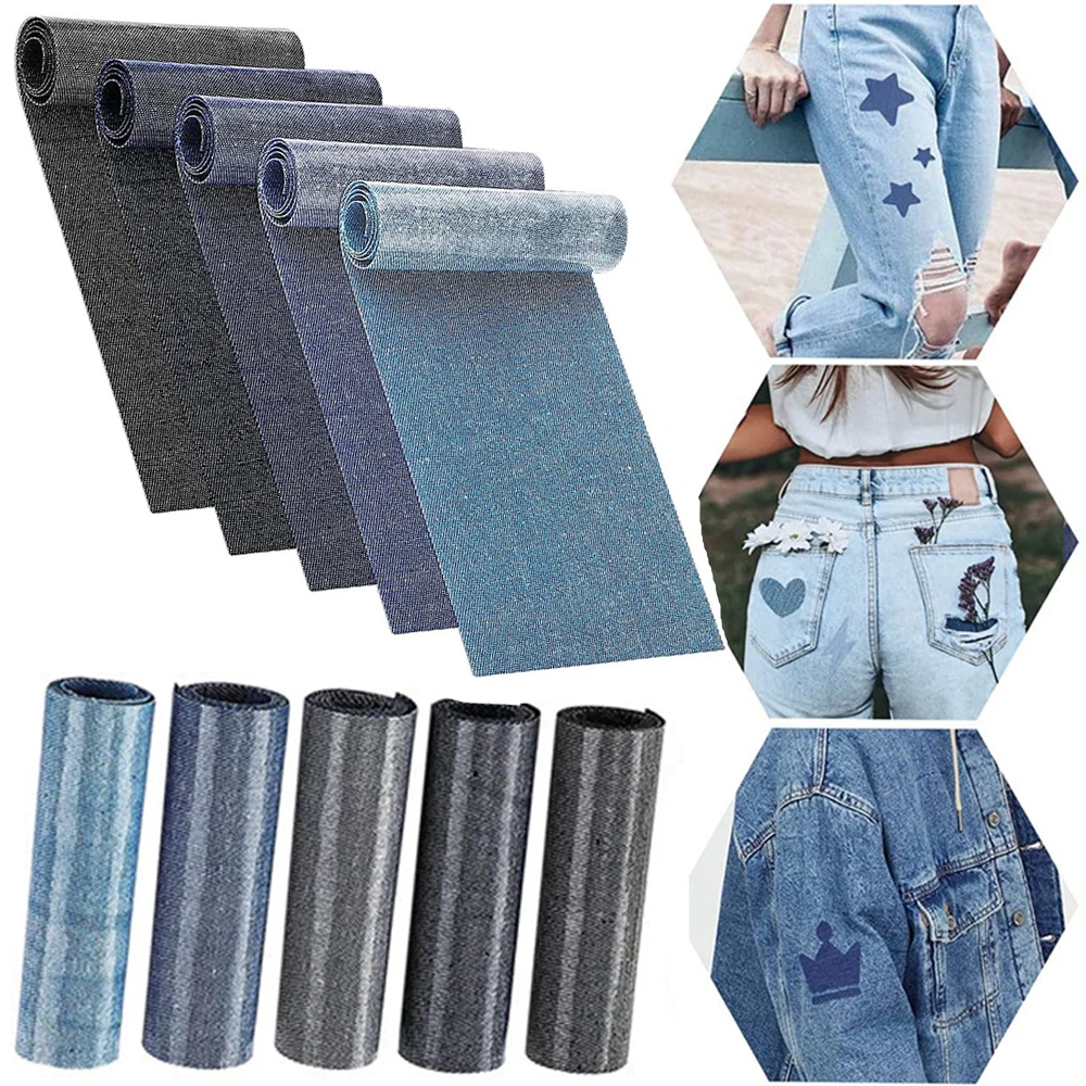 

5 Colors 3.1in x 20in Denim Iron On Patches Jean Repair for Pants Bags Clothing Hats Mend Decoration Craft Supplies 2025
