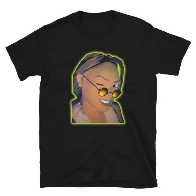 

00013211#A-Tomb Raider Lara Croft 90s Throwback Video Game PS1 Arcade Promo T-Shirt
