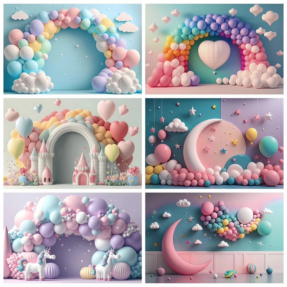 

Colorful Balloon Newborn Baby 1st Birthday Backdrop Baby Shower Cake Smash Table Party Photography Background Decor Photo Studio