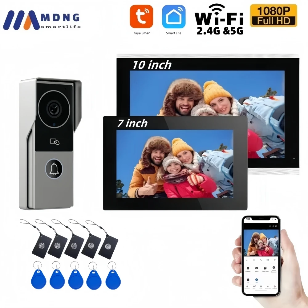 7 Inch Tuya Smart Wireless Wifi Home Video Door Entry Intercom System 1080P Wifi Doorbell Camera with Monitor 3In1 Door Unlock