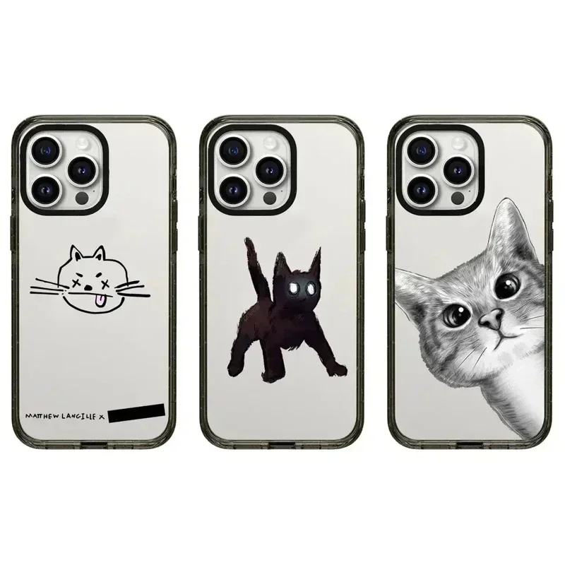 2.0 Acrylic Black Border Cute Cat iPhone 11 12 13 14 15 16 Pro Max Case - Protective iPhone Case