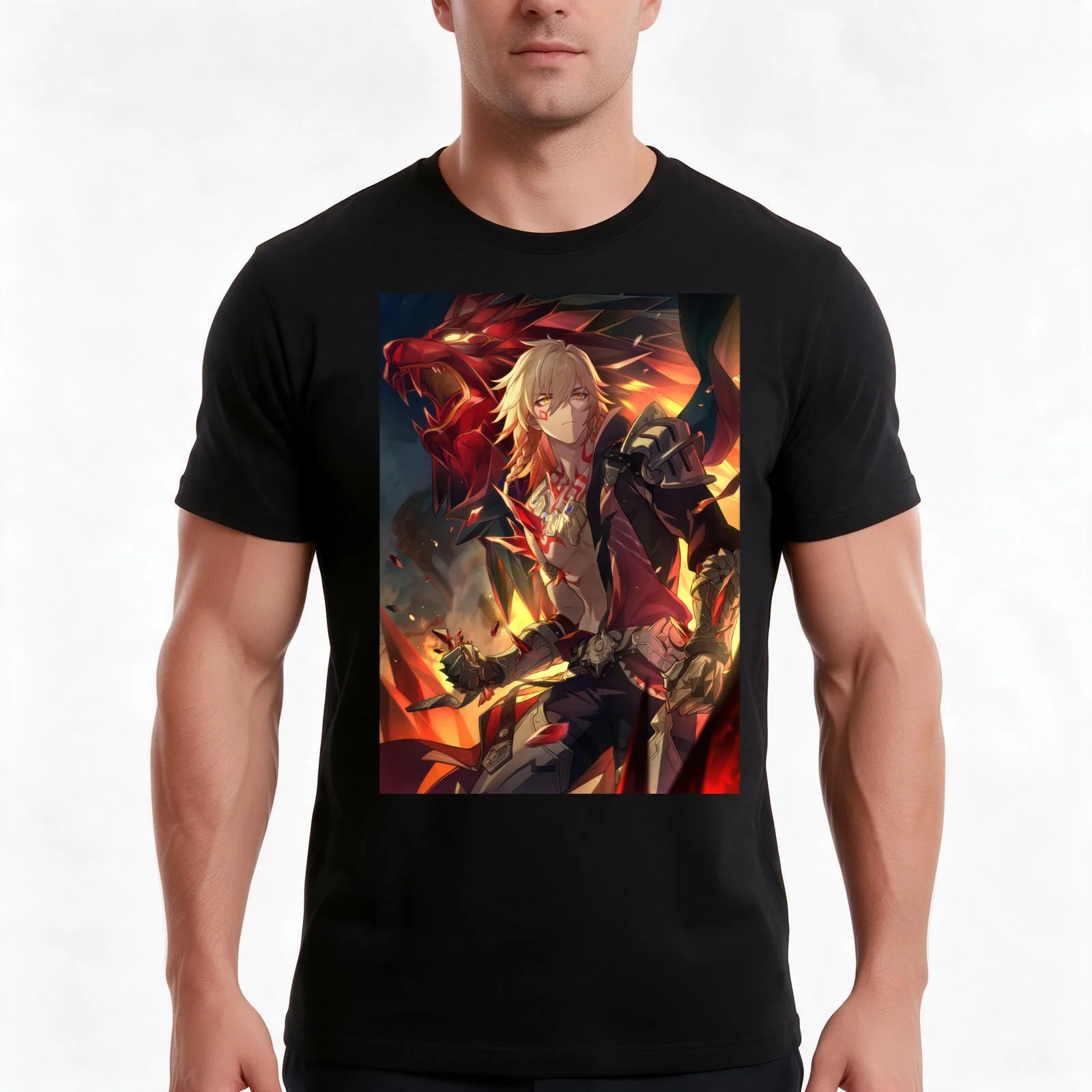 Mydei Honkai Star Rail Light Cone, Flame of Blood, Blaze My Path T-Shirt, Summer Casual Cotton Tee, Oversized Streetwear Tops