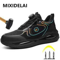 Rotary Button Safety Shoes Men Steel Toe Sneakers Puncture Proof Work Safety Boots Air Cushion Sport Work Shoes Anti-smash Boots