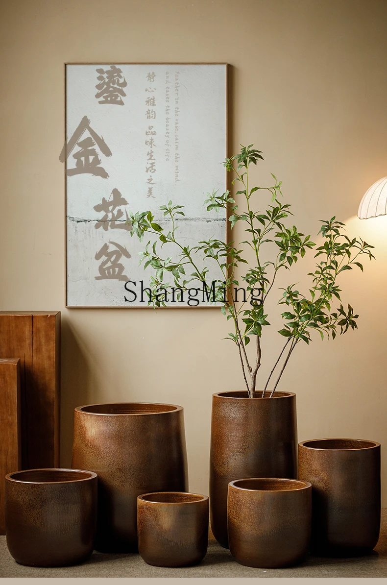 HJ Jingdezhen gilt flower pot large diameter green plant potted villa balcony hydroponics floor-to-ceiling vase