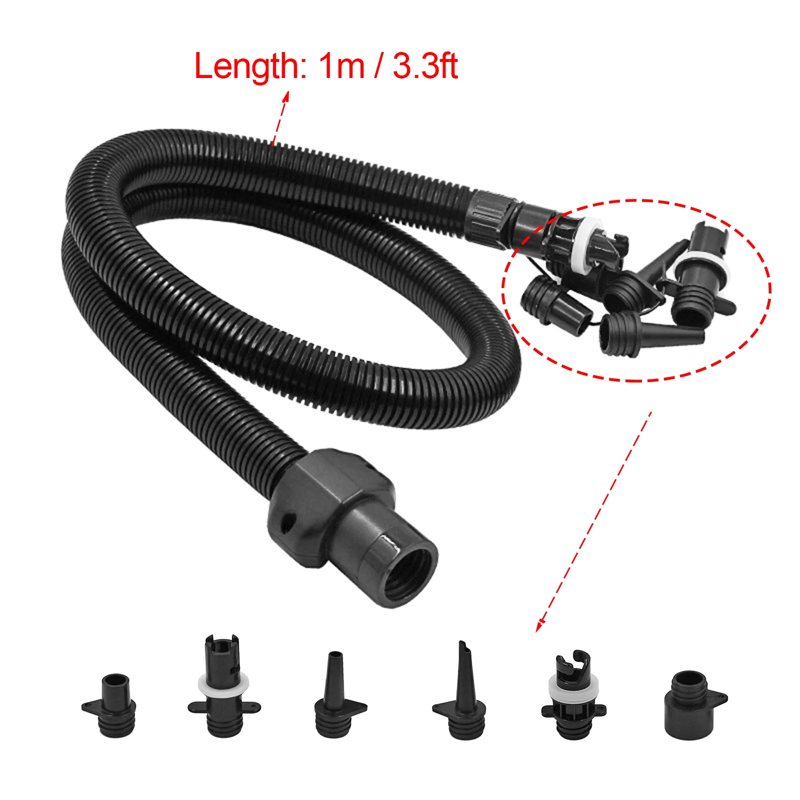 Air Hose Kit with 6 Nozzles 16/20PSI SUP Electric Air Pump Stand Up Paddle Board Pump Accessories Adaptor for Inflatable Boats