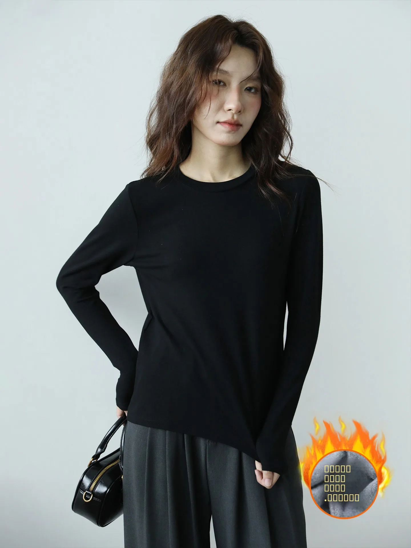 

Bla Fce Lined Long Sve round Ne Basic Thiened T-irt Women's Loose Fit Summer Cotton Retro Sle Commute Faion