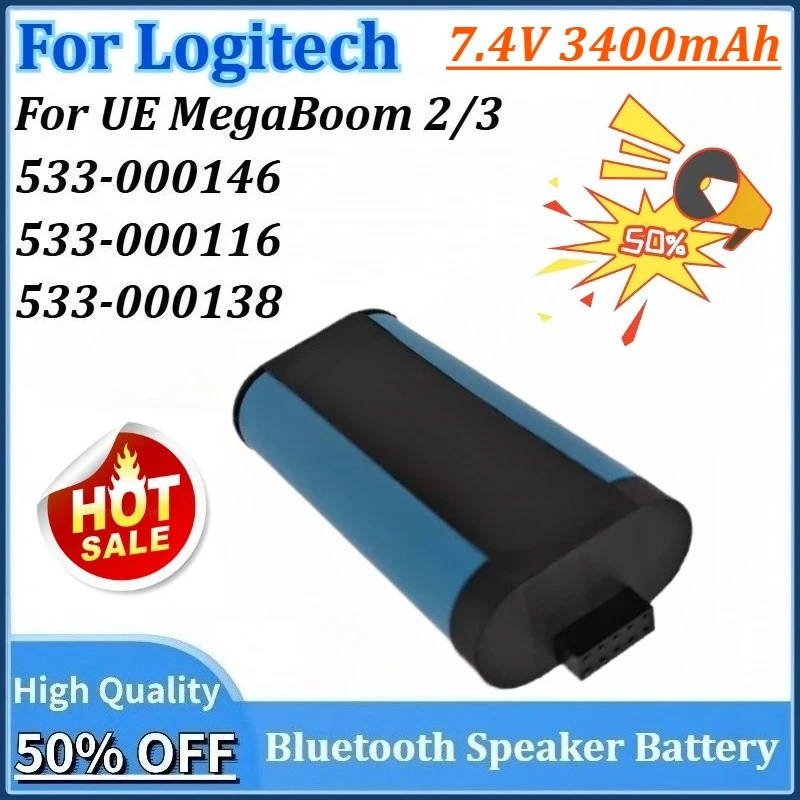 

Newly upgraded 533-000146 533-000116/000138 7.4V 3400mAh Bluetooth Speaker Battery for Logitech S-00147 UE MegaBoom 2/3 Battery