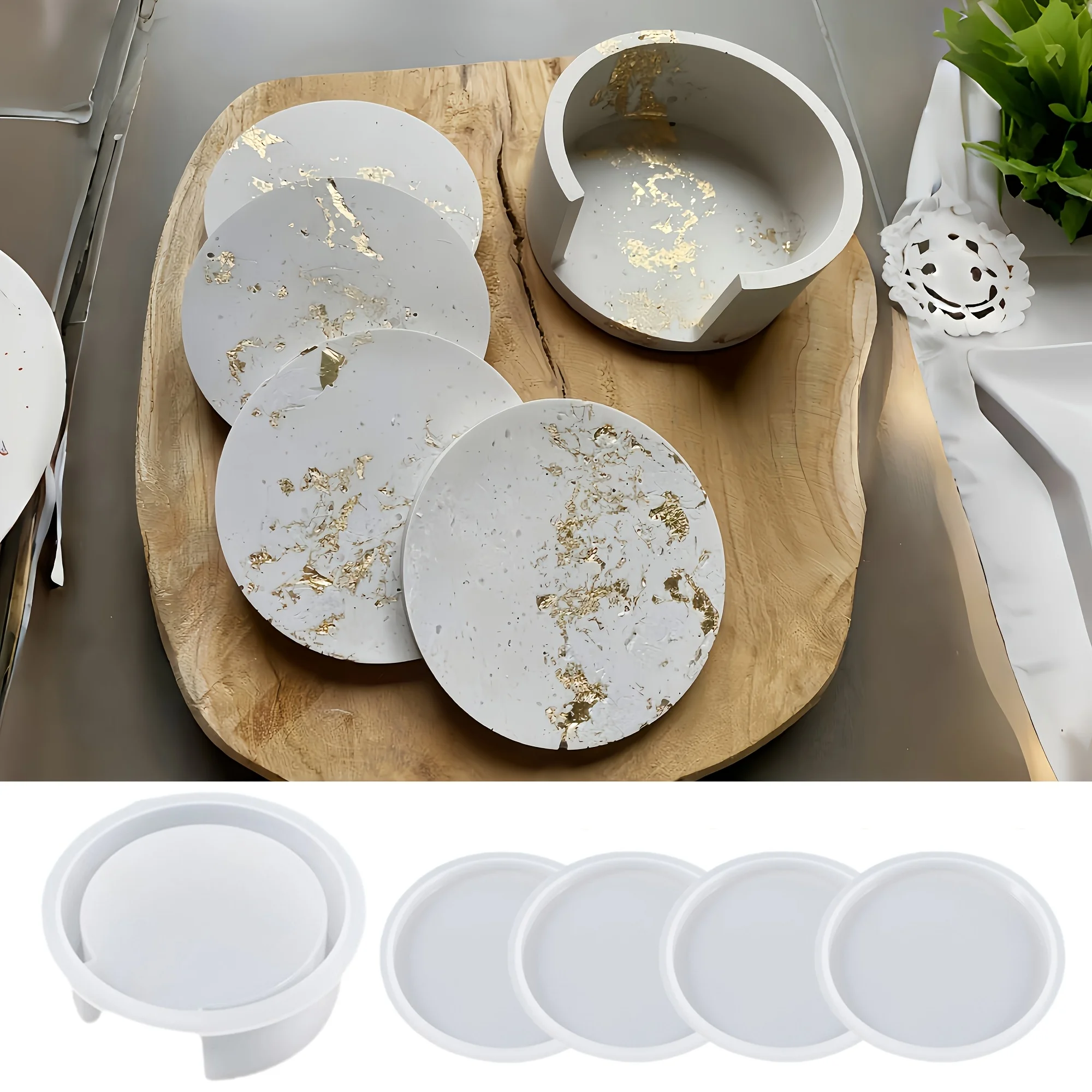 Lot de 5 moules en silicone ronds pour sous-verres, moule à sous-verres en plâtre, moule à argile, moule en silicone pour sous-verres ronds en résine époxy DIY, sous-verres