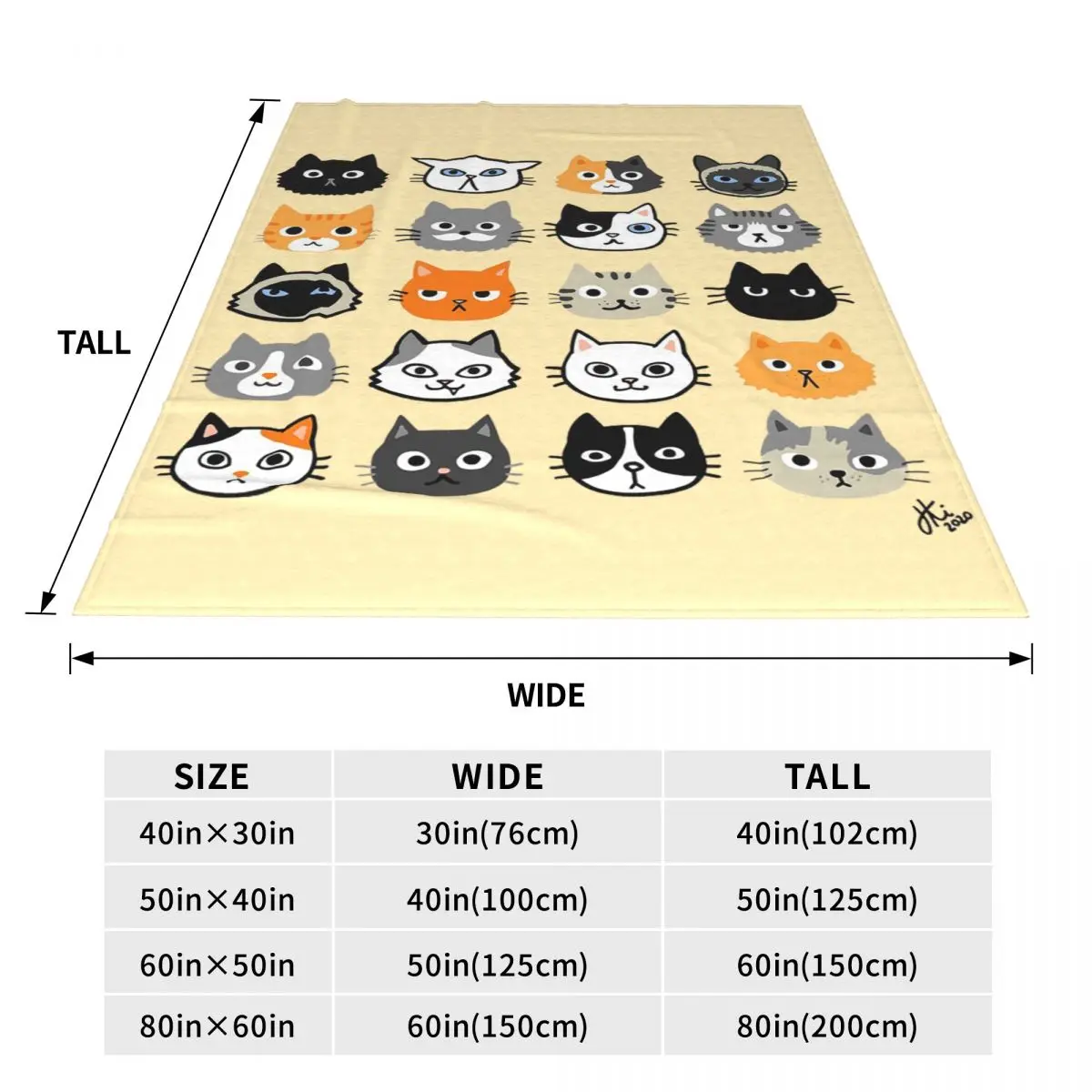 Assorted Cat Faces Cute Quirky Kitty Cat Drawings Blanket Fleece Sofa Throw Blanket Home Bedroom Travel Throws Bedspread Quilt