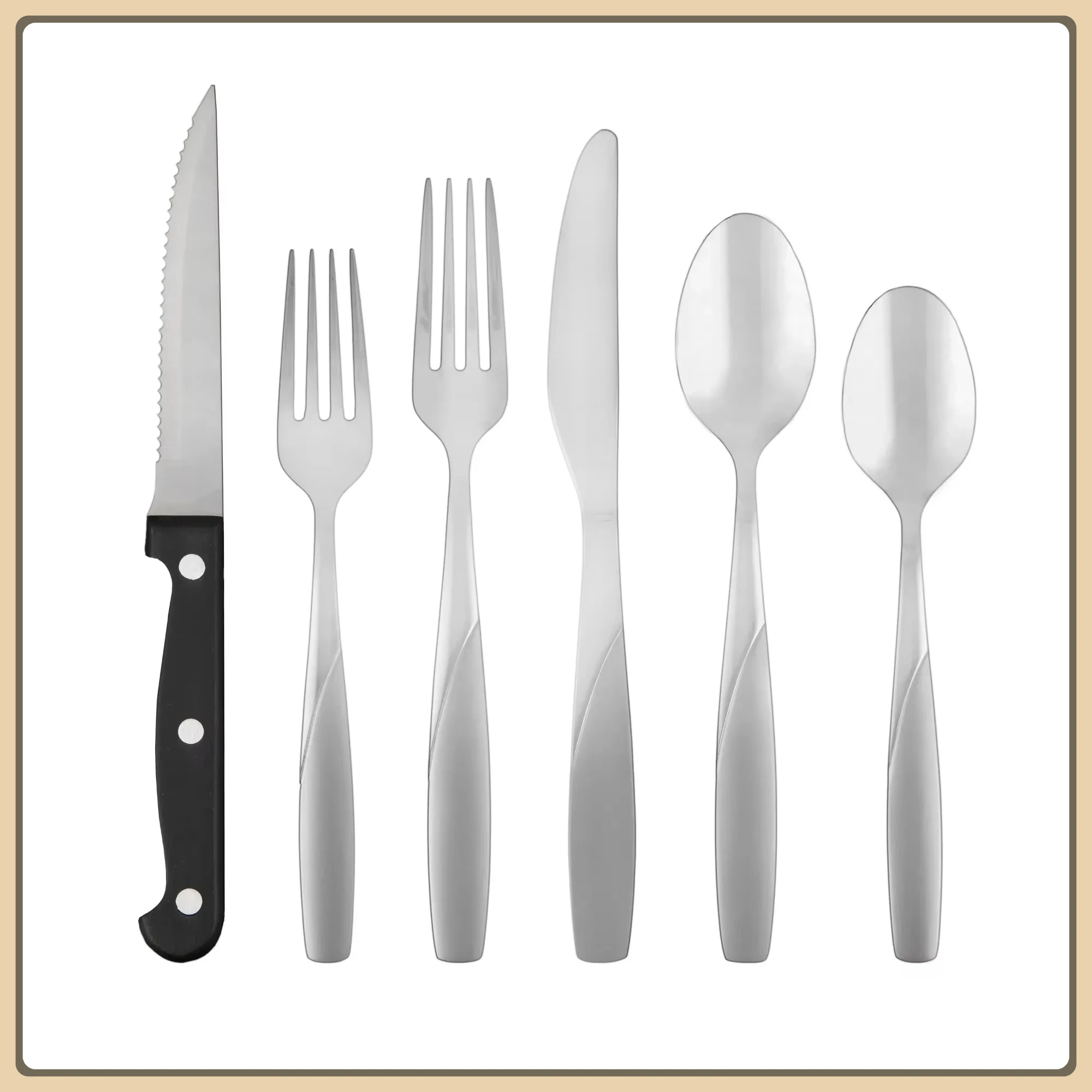 

Durable 36-Piece Flatware Set Service for 6, Stainless Steel Includes Steak Knives, Dishwasher Safe