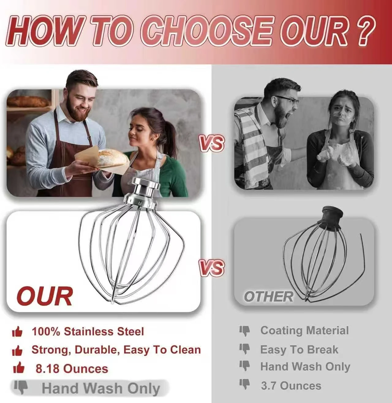 Image 5: Fouet à 6 fils 4.5-5 QT K45WW, accessoire de batteur à œufs en acier inoxydable pour mélangeur Kitchenaid, adapté au mélangeur sur socle à tête inclinable, fouet rapide