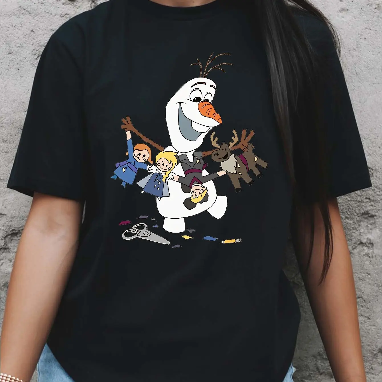 

Disney Frozen Pure Cotton T-shirt - Olaf and Friends (Christopher, Sven, Anna, Elsa) Printed, Cute Short Sleeve Round Neck Top
