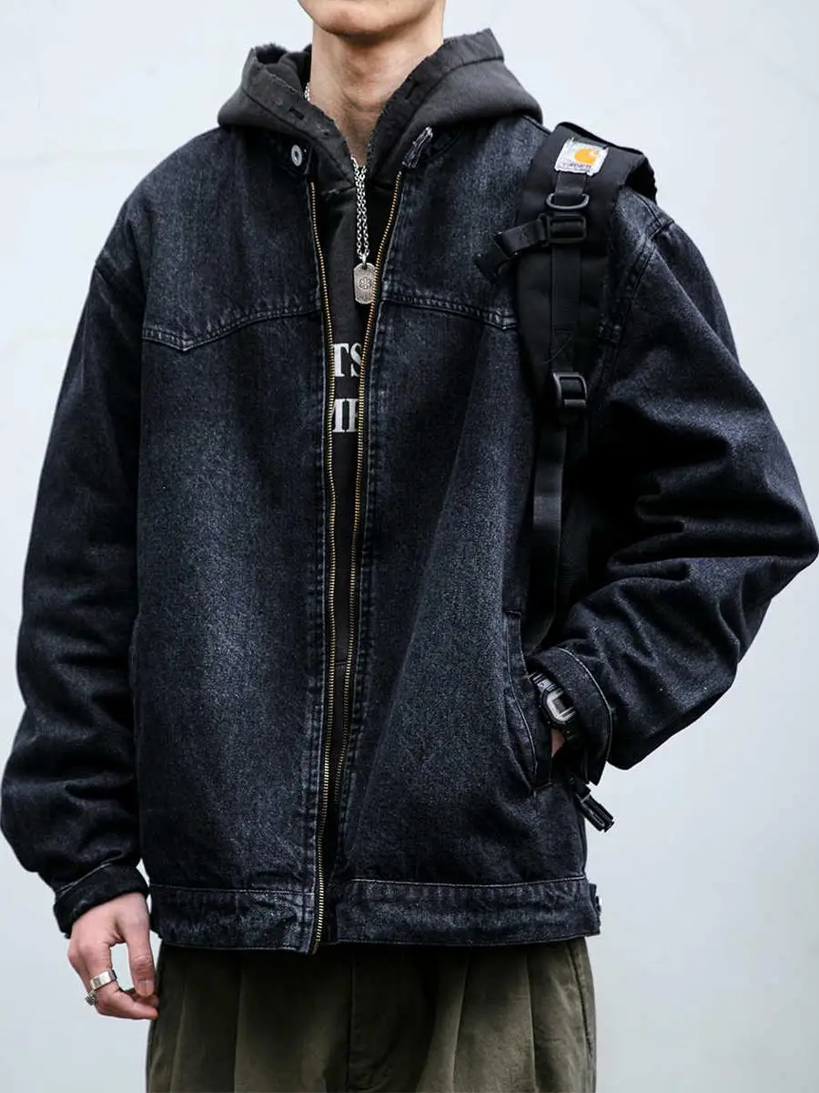Retro Washed Workwear Denim Jacket Loose Fit Stand Collar Spring Autumn Casual American Street Style Men's Trendy Jacket