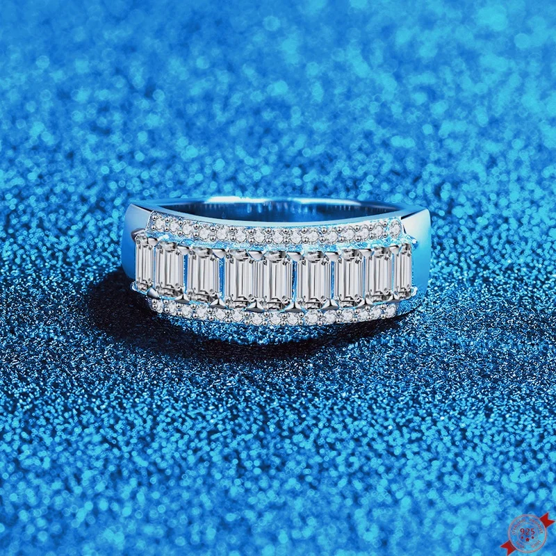 

1.89ct Moissanite S925 Silver Rings for Women Men Plated Platinum Channel-set Ring Wedding Diamond Band Lover's Gift Wholesale