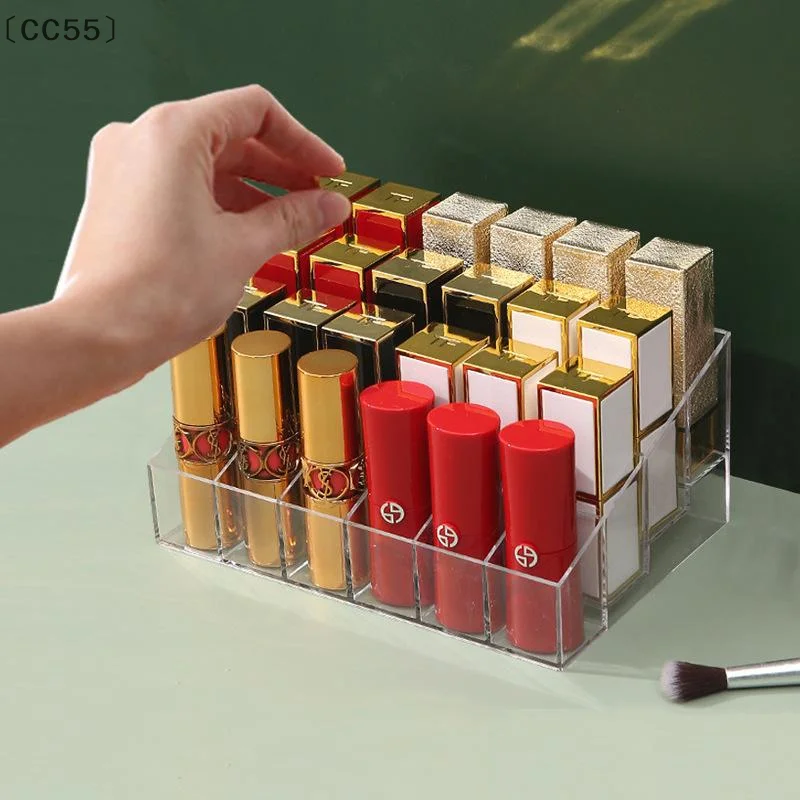 、1CC55 Raga24 Grids Acrílico Transparente Caixa de Batom Organizador de Maquiagem Caixa de Armazenamento Make Up Brush Display Holder Caixa Organizador de Cosméticos