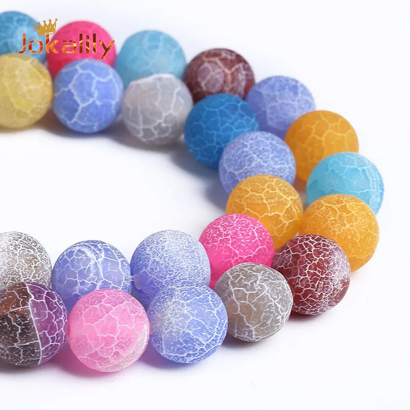 4-12mm Natural Colorful Frost Cracked Agates Beads Matte Dream Fire Dragon Veins Onyx Loose Beads For Jewelry Making Bracelets