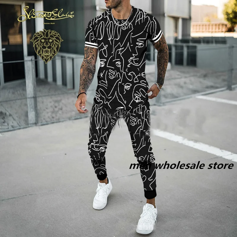 

2025 New Hot Selling Summer Men's Fashion Trend Casual Street Wear Simple Printing Popular Thin Short-sleeved Trousers Suit