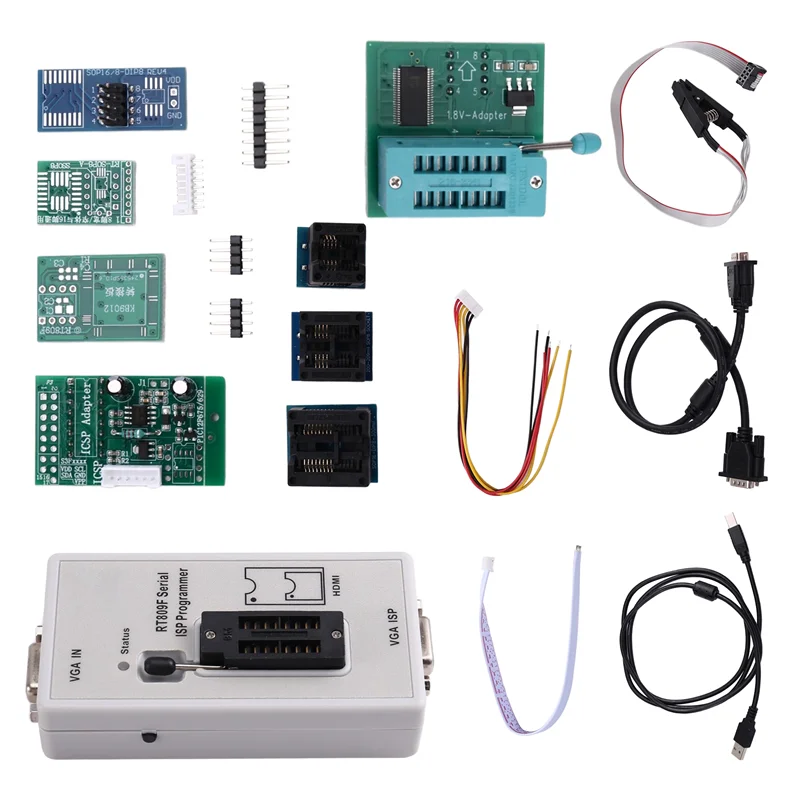 AP-RT809F ISP USB Programmer Set BIOS Burner LCD USB Chip Eeprom Programmer dengan 11 Adaptor Set Alat Perbaikan Mobil