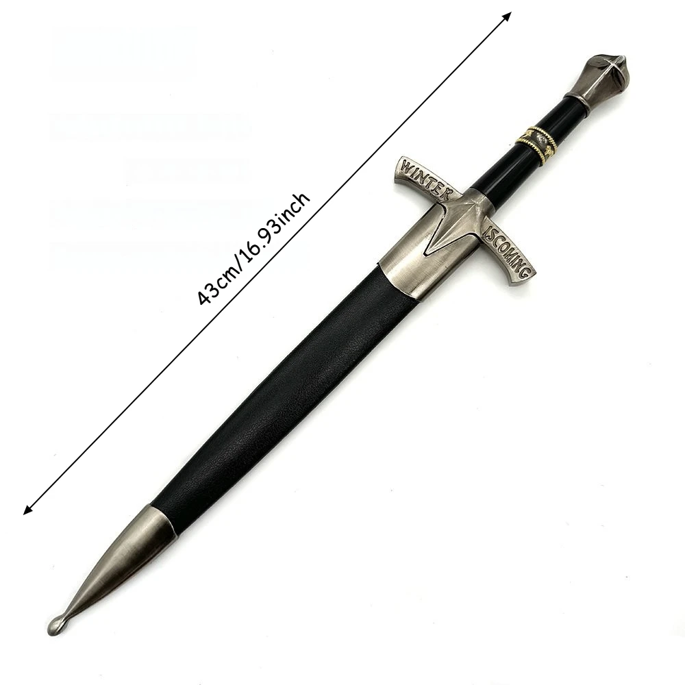 Espada medieval periférica para jogos e filmes, 43cm/16,93 polegadas, adereços para cosplay, ornamento colecionável de mesa não afiado, brinquedo para presente de menino