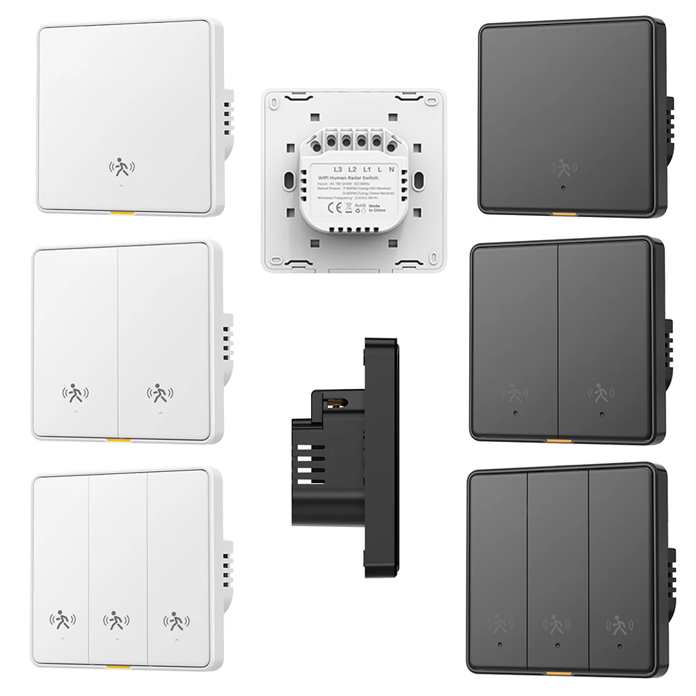 Tuya Wifi Human Radar Switch Motion Sensor Detection Smart Wall Light Switch Control via SmartLife Works with Alexa Google Home