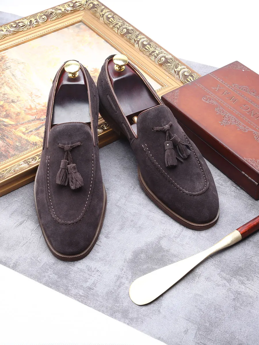 

Summer Men's Faion Briti Sle Faux Suede Tassel Loers Casual Leather oes Busin Casual Slip-On round Toe Low Heel