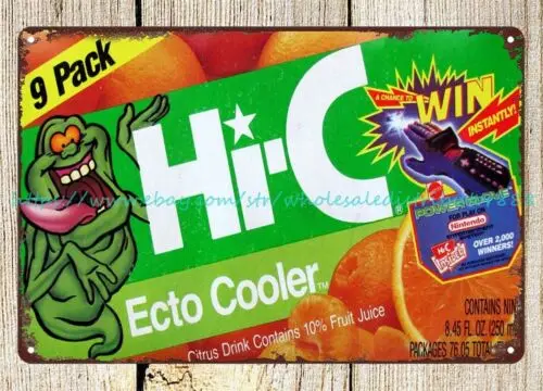 wall art Ghostbusters Hi-C Slimer Ecto Cooler citrus drink 1980s metal tin sign