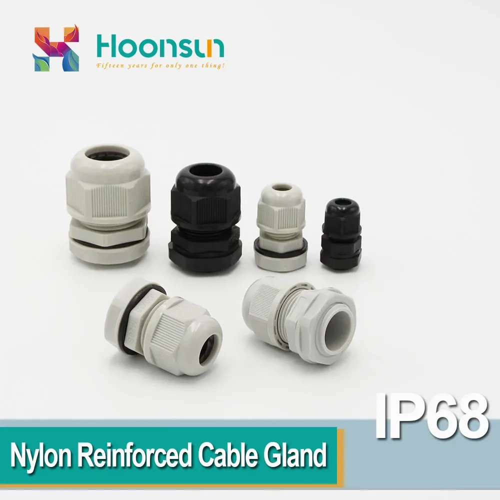 100/50/20/15/10 PCS Nylon Reinforced Cable Gland M12 M16 M18 M20 M22 M25 M32 M40 M50 M63 IP68 Black White