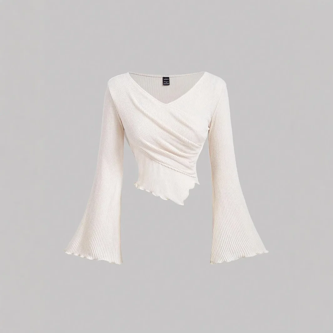 Women's Irregular One Shoulder Cashmere Tops Fall Winter Slim Fit Tunic T-Shirts
