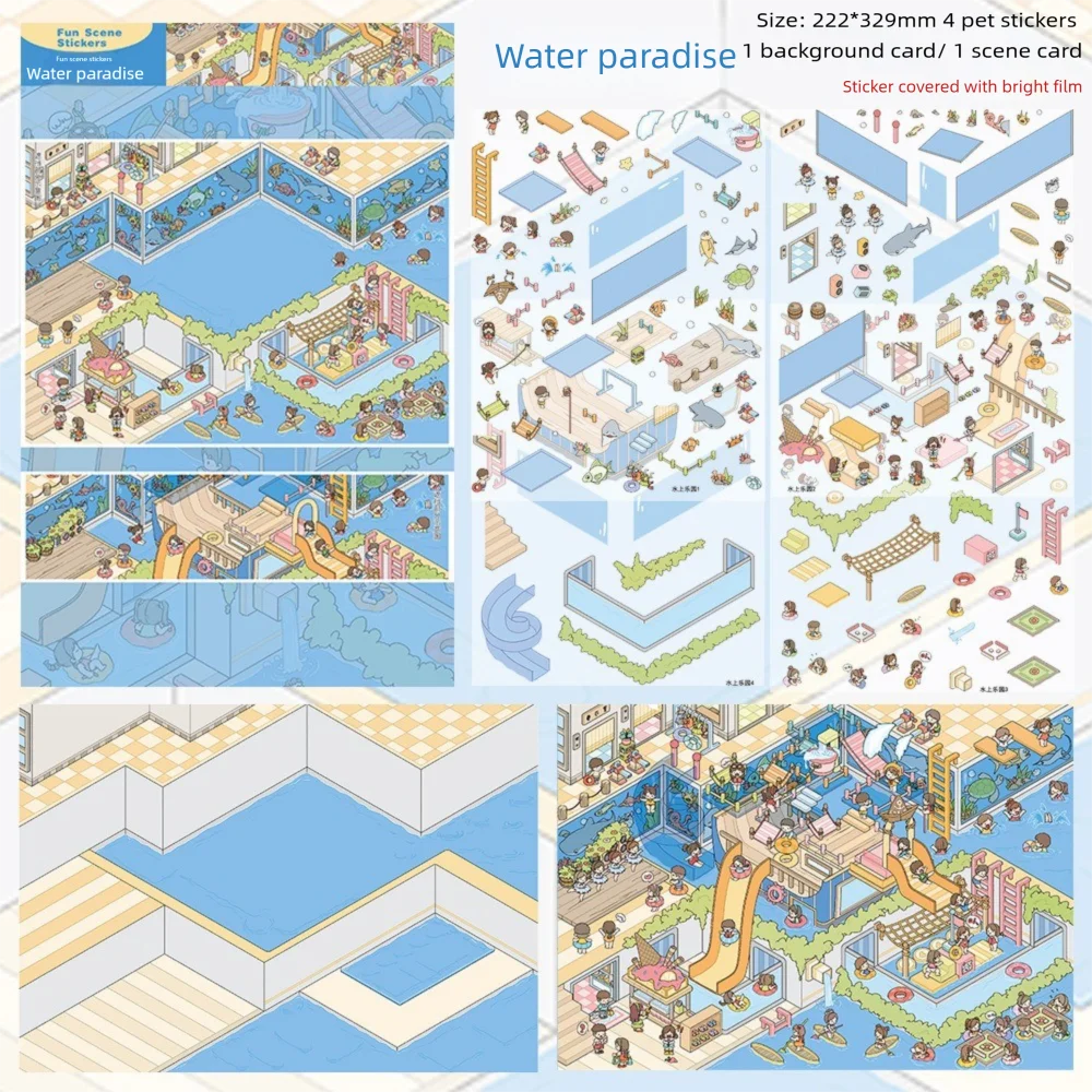 Multicolor 3D Micro Landscape Sticker Plus Size PET Miniature Scene Collage Cartoon Pattern Decompression