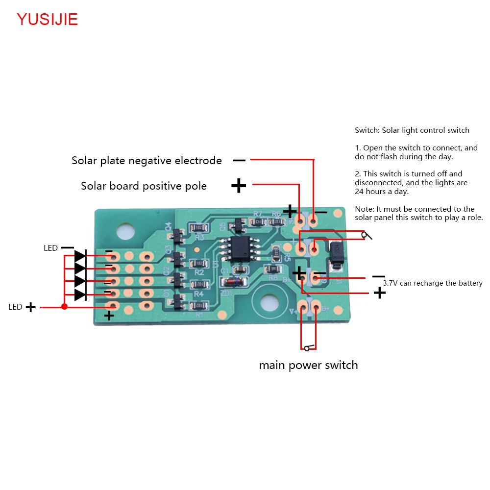 Yusijie-420 solar rechargeable red and blue LED strobe light module 4-way warning light highway warning light flashing