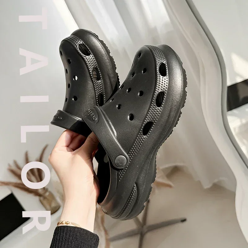 

Лето 2023, женские сабо, нескользящие модные тапочки на толстой подошве, мягкие удобные домашние и уличные повседневные туфли без шнуровки с отверстиями