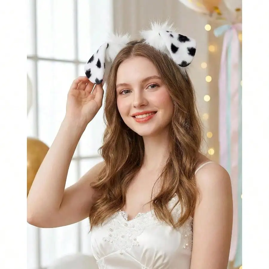 Handmade Plush Ears Headwear Dalmatian Dog Ears Headband Adult Cosplay Accessory For Halloween, Christmas SC260610212896324122927