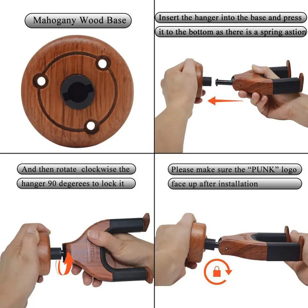 Wood Guitar Hanger Wall Mount Auto Grip System Lock Electric Acoustic Guitar Hook Neck Holder Stand for Ukulele Bass Violin