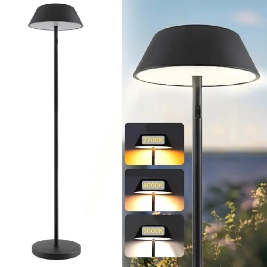 Outdoor Solar Powered Floor Lamp for Patios Decks Outdoor Living Spaces Reading - Tall Ultra Bright Cordless 3 Different Light