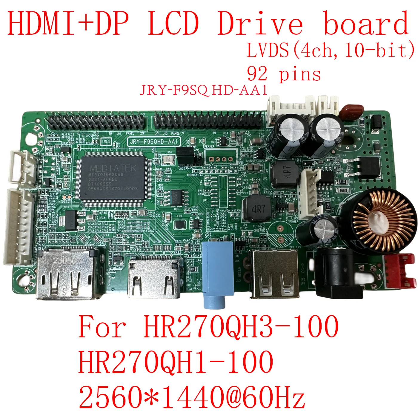 

Плата драйвера ЖК-экрана для HR270QH3 HR270QH1, 2K 2560X144 0 дисплей, плата управления материнской платой DP HDMI порт LVDS 92pin