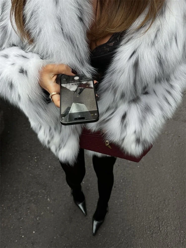Tossy Leopard Printed Fur Feather Overcoat For Women Winter Loose Contrast Luxury Casual Streetwear Female Fur Feather Coat 2025