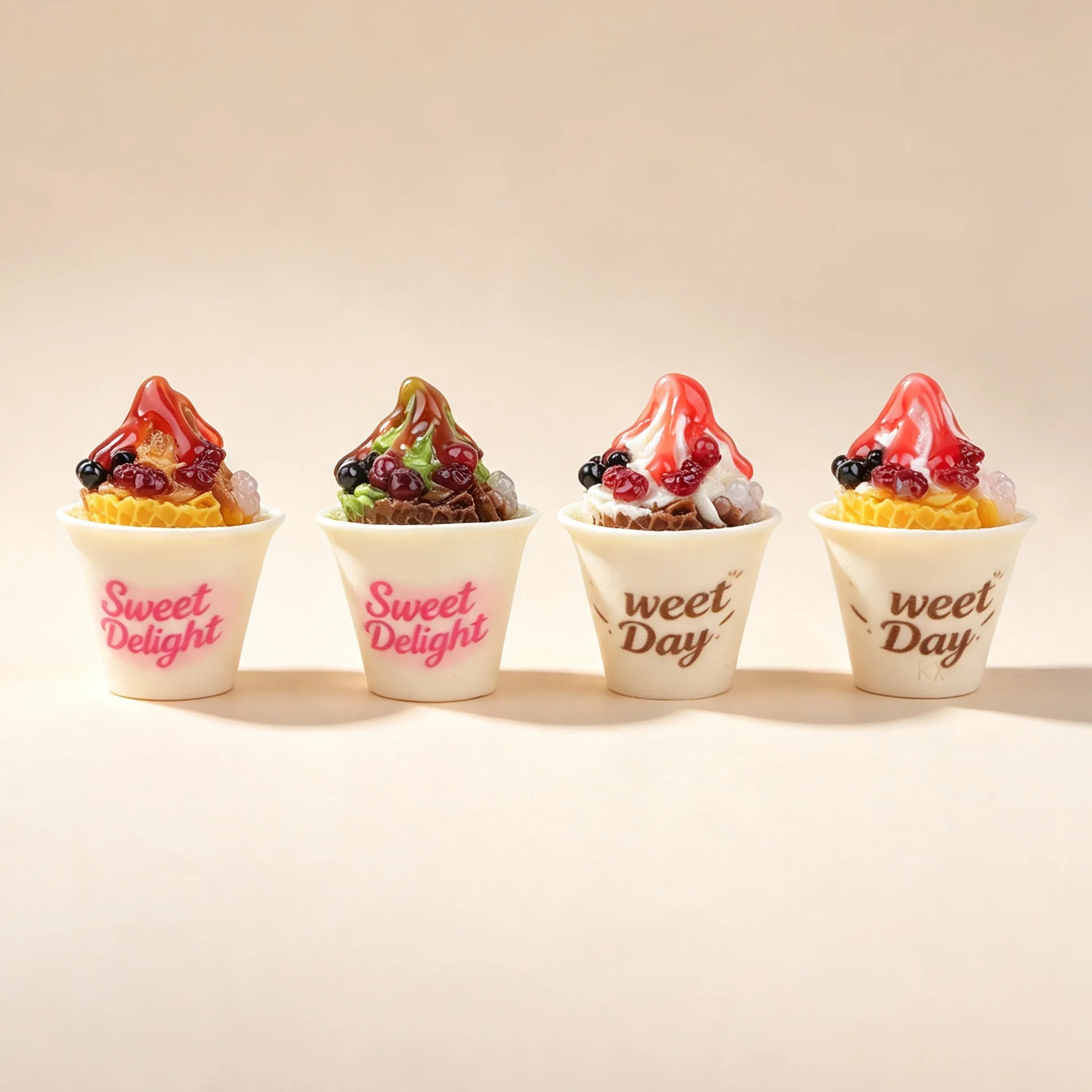 3pcs Mini Ice Cream Brown Sugar Pearl Dessert Model Miniature Food Resin Accessories Pendant Cartoon Dollhouse Decoration Craft