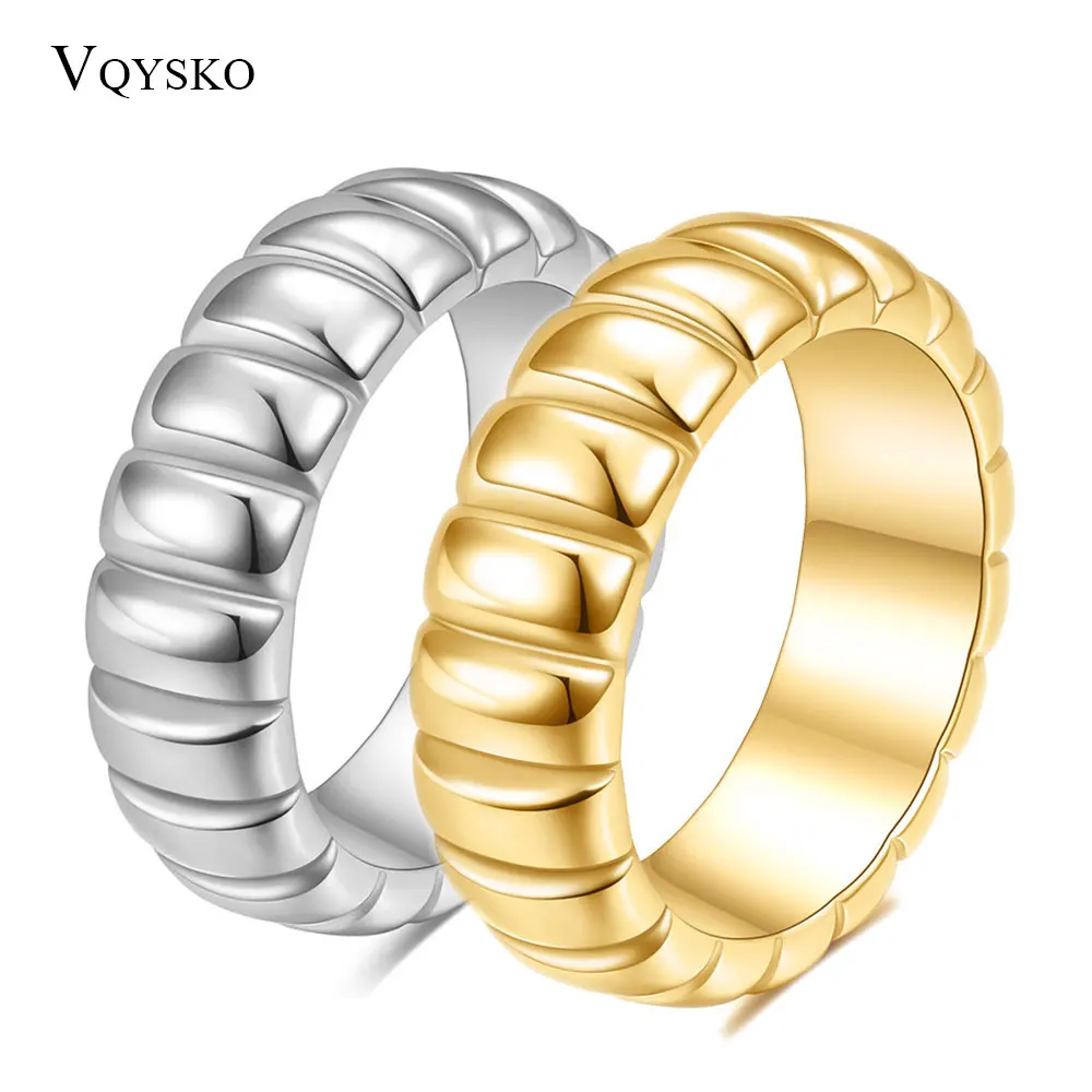 VQYSKO Geometric Wave Band Ring Line Dome Wedding Ring Curved Simple Metal Creative Men's And Women's Jewelry