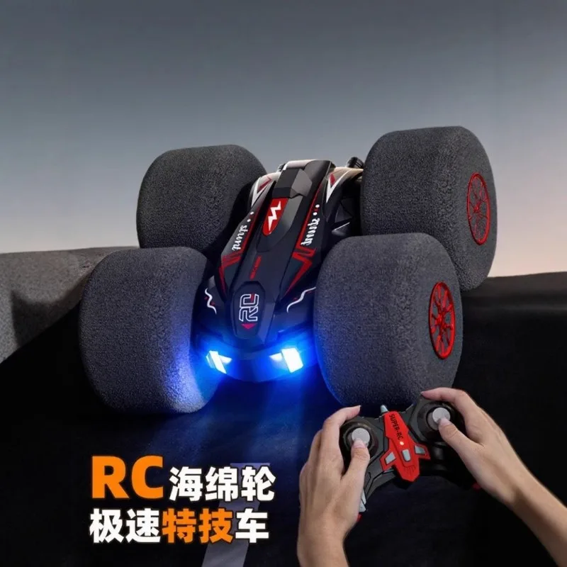 RC Stunt Car with Sponge Wheels Extreme Speed Double-Sided 360° Roll Endurance Crash Resistant Remote Control Toy Vehicle 2.4G