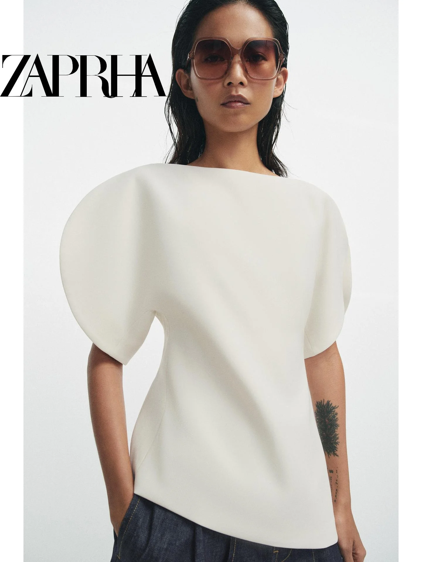 

Summer 2026 Commute Friendly Gentle Asymmetrical Hem Bubble Sleeve Top Women Slimming Elegant Style Short Sleeve Shirt