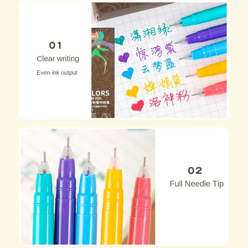 5Pcs Retro Colored Gel Pen 0.5mm Fine Point Ballpoint Pens Quick-drying Question Pen Office