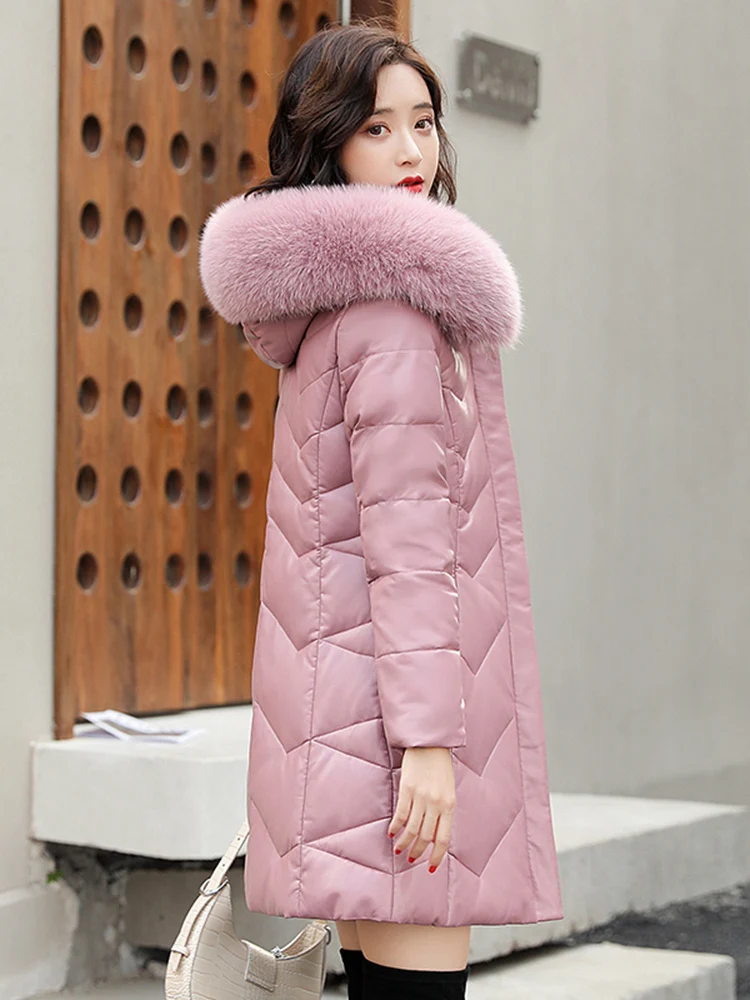   เสื้อโค้ทหนังแท้ Ning สำหรับผู้หญิง ความยาวปานกลาง แต่งขนเฟอร์ที่คอ  ขนแกะแท้  แบบสวมใส่ไปทำงาน  ปิดด้วยซิป