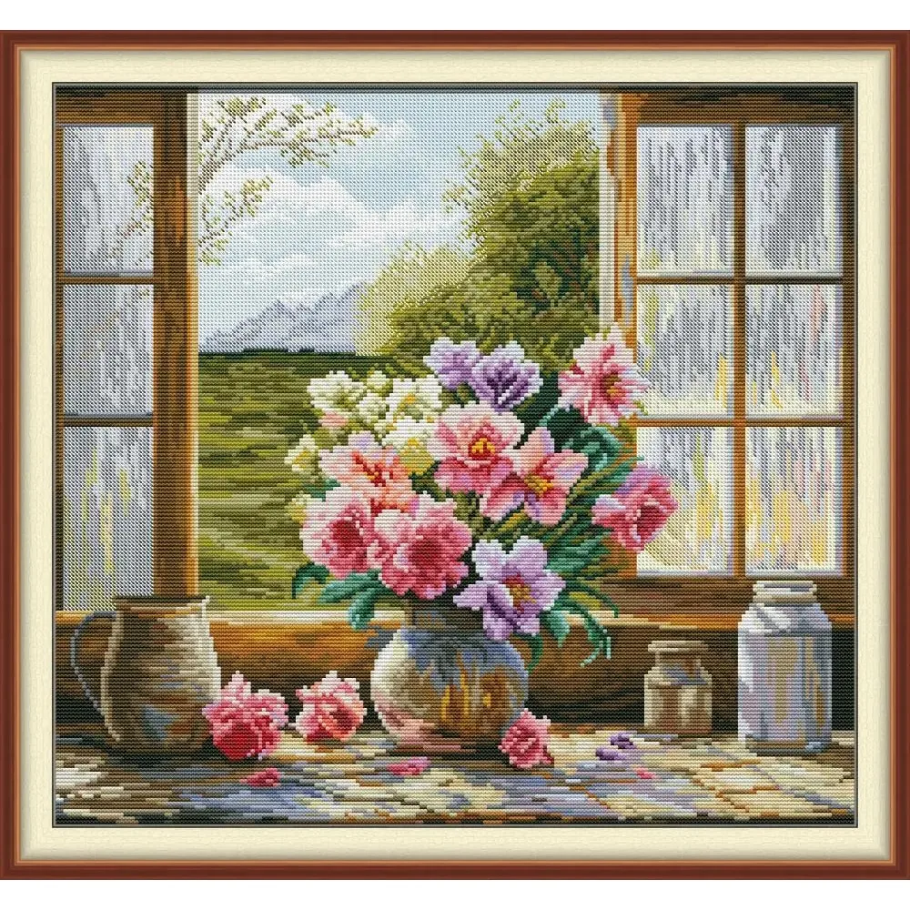 

Оконный порог, ваза, набор для вышивки крестом, Аида 14ct, 11ct, принт, холст, вышивка крестиком, рукоделие, вышивка, сделай сам, ручная работа