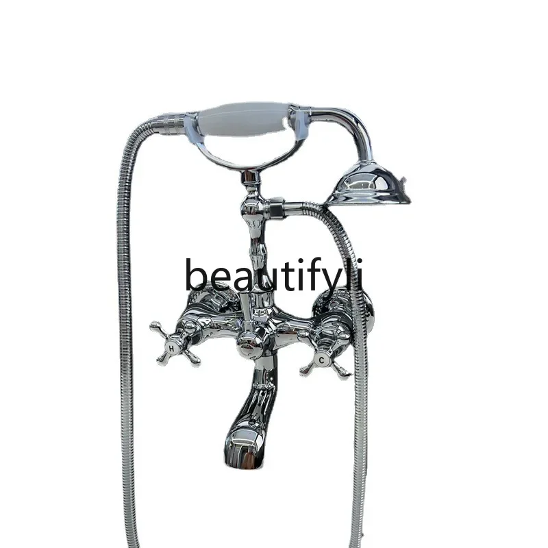 

Vintage Brass Chrome Wall Mounted Shower Shower Set Electroplated Easy Bath Phone with Ceramic Faucet