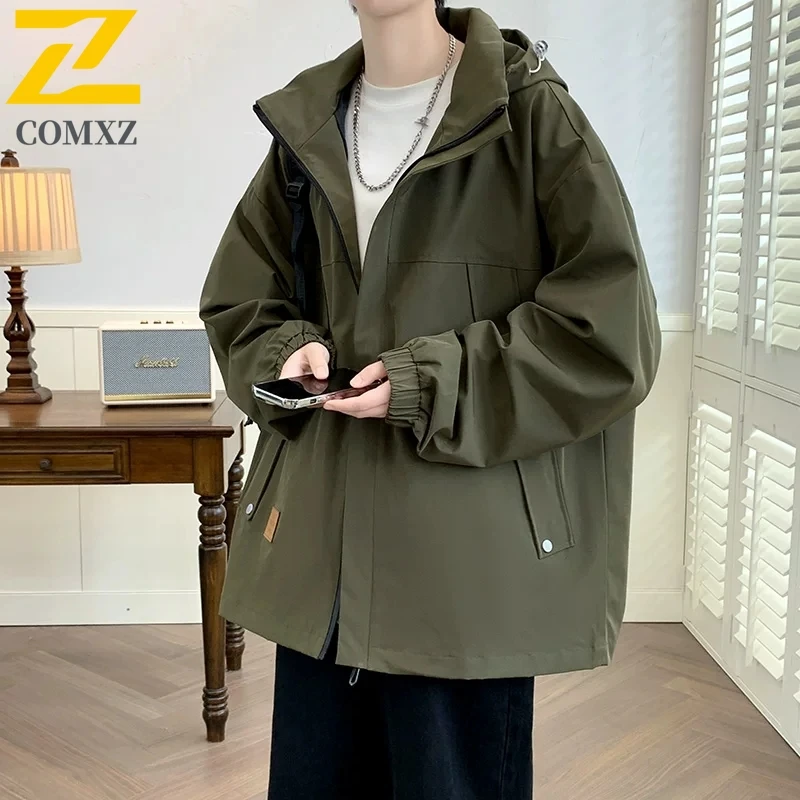 COMXZ معطف كلاسيكي متعدد الجيوب موضة الحد الأدنى في الهواء الطلق العمل تسلق السائق سترة مغامرة ارتداء مقاومة ملابس خارجية للرجال #1