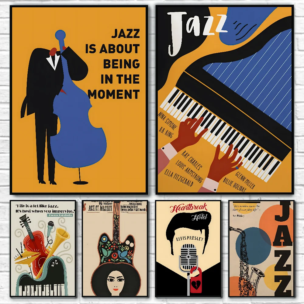 مهرجان الجاز الغيتار التشيلو البيانو الموسيقى المشارك ذاتية اللصق الفن ورقة مقاومة للماء ملصق مقهى بار غرفة جدار ديكور