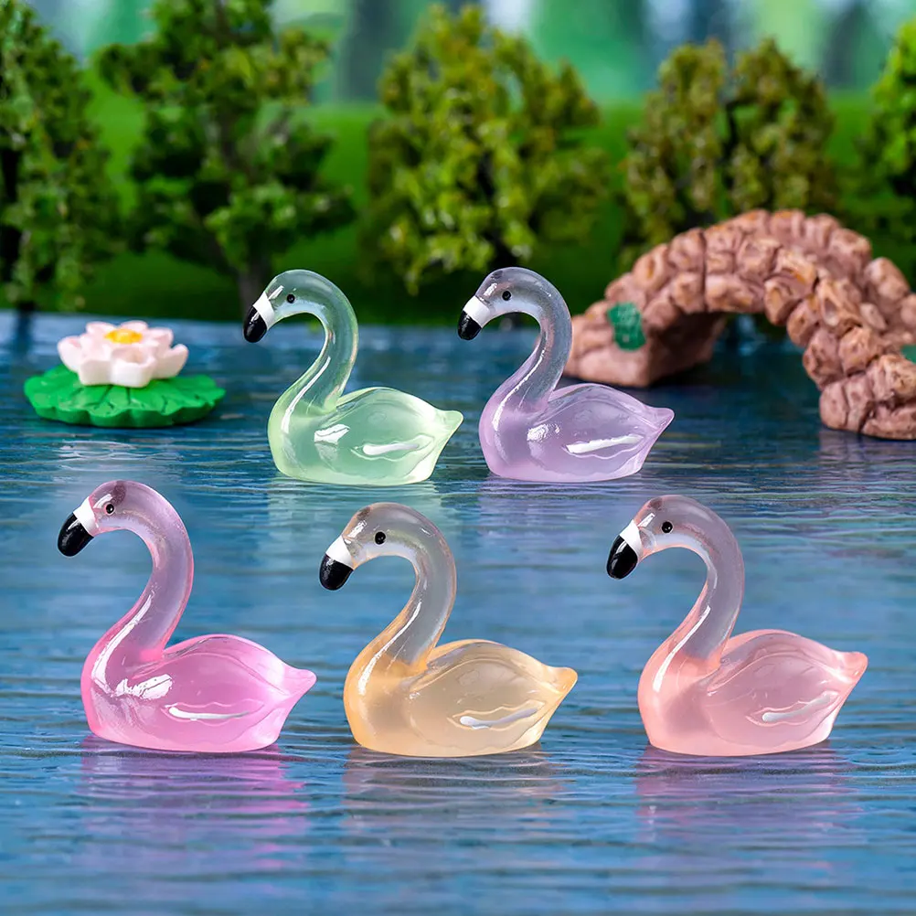 

20pcs Luminous Flamingo Statue Mini Garden Decor Resin Fairy Landscape Ornament For Micro Bonsai Outdoor Indoor Decoration